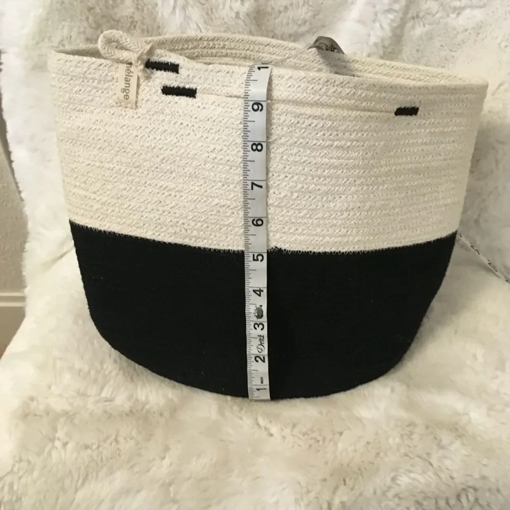 NEW Mia Mélange Handcrafted Foldable Cotton Basket Black Offwhite
